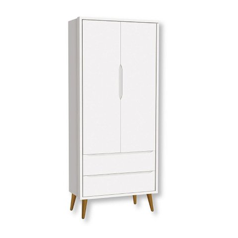 Guarda Roupa Infantil 2 Portas e 2 Gavetas Retrô Branco Theo Madeira