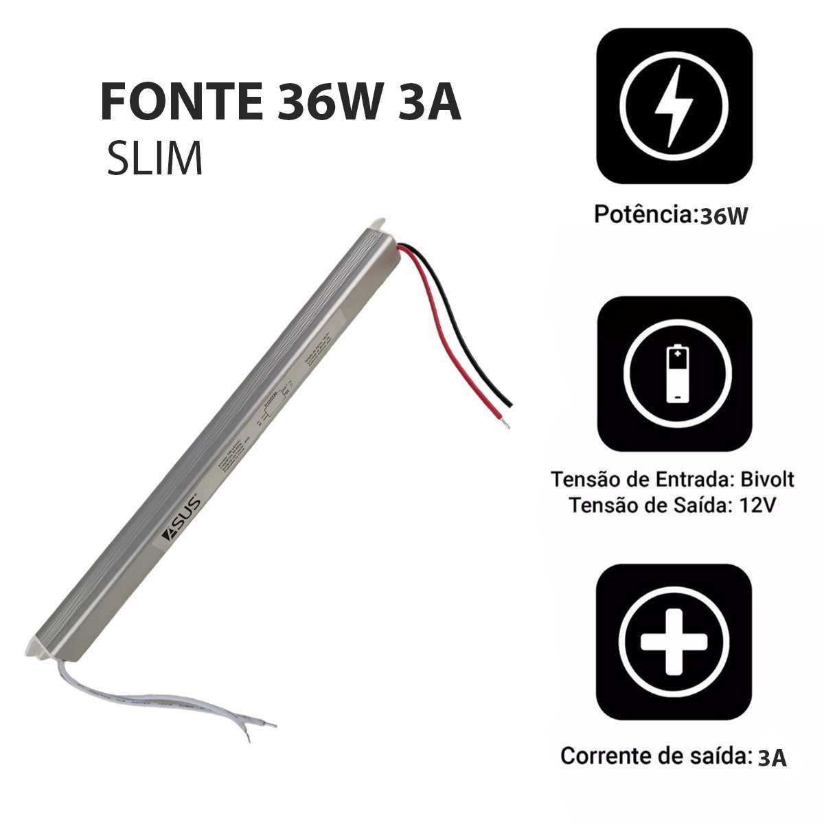 Fonte Slim Drive 36W 12V 3A Perfil Fita Led Bivolt Lustre Luminaria IP20 Leva pro pet D105036 - 6