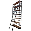 Ver imagem 3 de Estante para Livros Modelo Industrial com Escada de Ferro - Prateleiras de Madeira Maciça Cor Imbuia