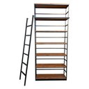 Ver imagem 2 de Estante para Livros Modelo Industrial com Escada de Ferro - Prateleiras de Madeira Maciça Cor Imbuia