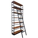 Ver imagem 1 de Estante para Livros Modelo Industrial com Escada de Ferro - Prateleiras de Madeira Maciça Cor Imbuia