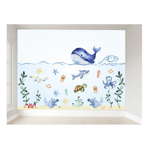 Papel de parede infantil fundo do mar para quarto de bebê M² PP47