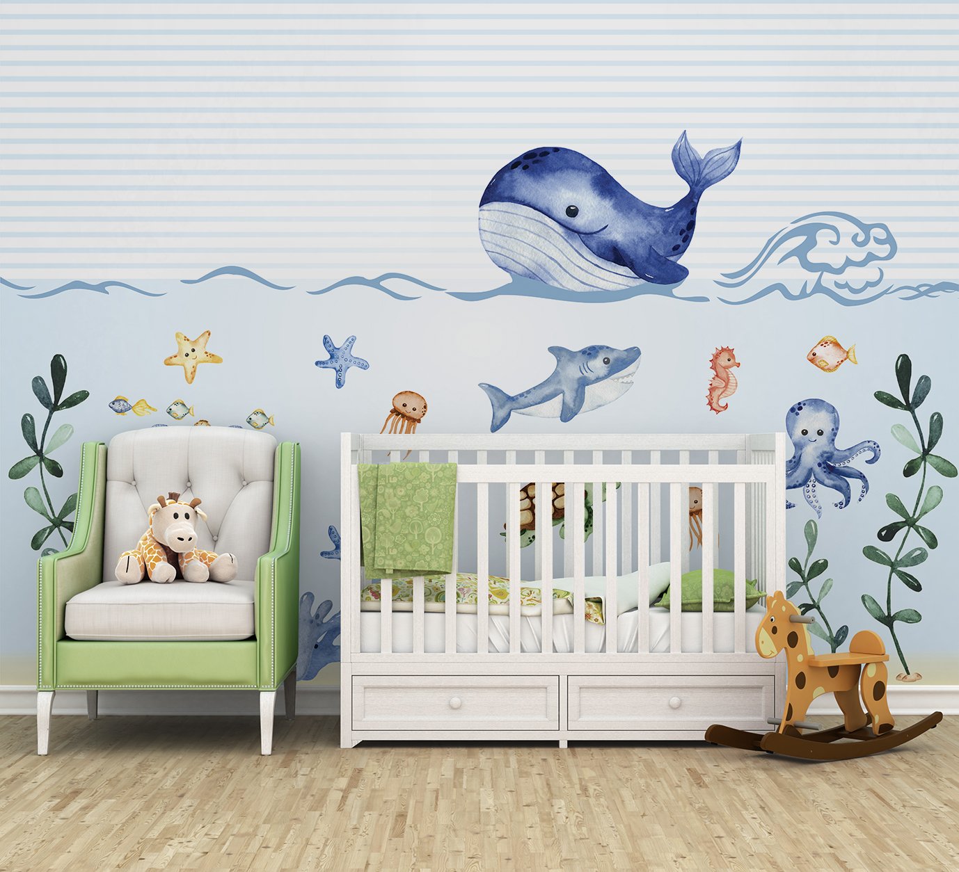 Papel de parede infantil fundo do mar para quarto de bebê M² PP47 - 2