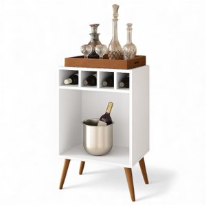 Mini Adega Barzinho Bar Pub com Bandeja Branco/madeira