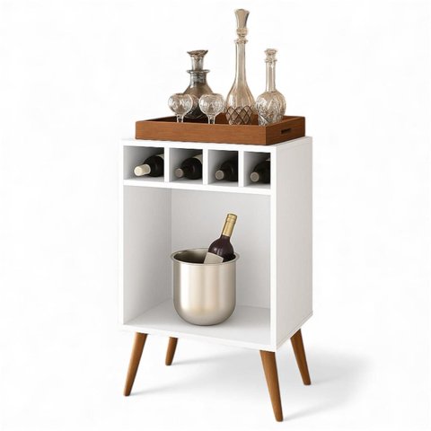 Mini Adega Barzinho Bar Pub com Bandeja Branco/madeira