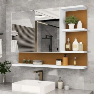 Armário Banheiro Espelheira 1 Porta 60x45 Multiuso Cleopatra Branco e Nature