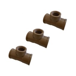Kit 3 Tee Pvc Redução Roscável Soldável 25mmx1/2'' Marrom - 1