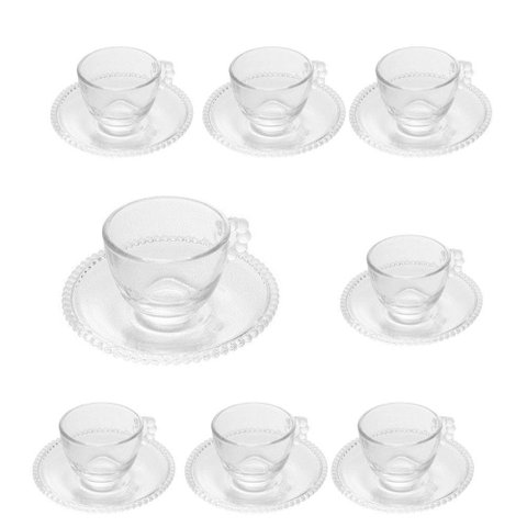 Jogo 8 Xícaras de Café de com Pires Cristal Pearl Wolff Cor Transparente 90ml