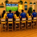 Ver imagem 2 de 6 Banquetas Madeira Copa do Mundo Brasil Estofados Bruna:Mel e Sintetico Verde e Amarelo