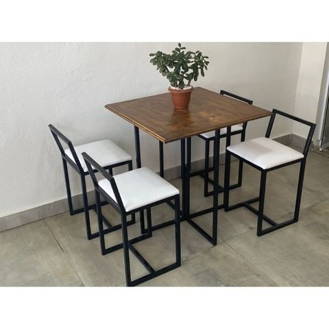 Conjunto Mesa 4 Cadeiras Pequena Estofado Branco Industrial Premium
