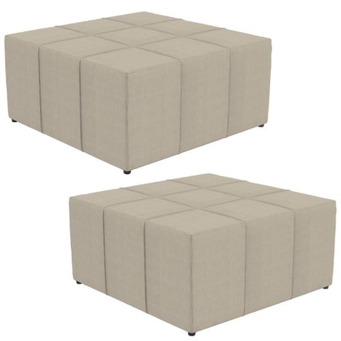 Kit 02 Puffs Quadrado Milano 90x90cm W01 Linho Bege