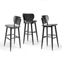 Ver imagem 1 de Kit 3 Banquetas Pretas Altas para Cozinha Americana Bancada em Madeira com Encosto