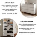 Ver imagem 2 de Conjunto Cômoda para Quarto Londres 6 Gavetas e Armário Organizador Multiuso Ouro 2 Portas - Branco