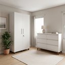 Ver imagem 1 de Conjunto Cômoda para Quarto Londres 6 Gavetas e Armário Organizador Multiuso Ouro 2 Portas - Branco