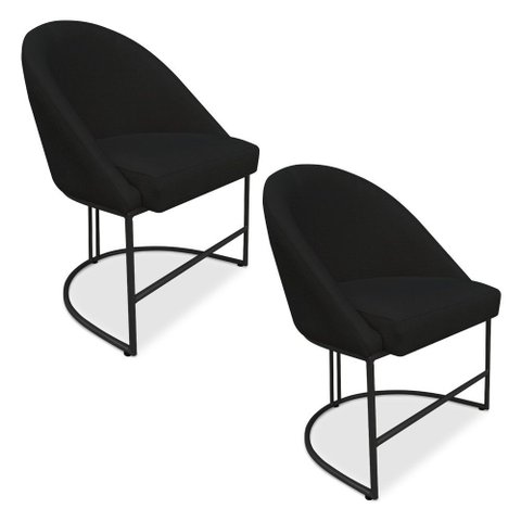 Kit 02 Cadeiras Poltrona de Jantar Bela Veludo Base Metálica Industrial Preto - Pallazio
