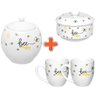Kit Honey Açucareiro com Colher 350ml + Manteigueira 10cm e 2 Canecas 30ml em Porcelana Branca - 1