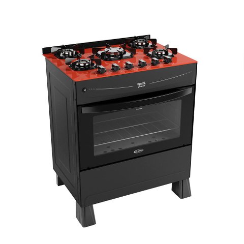 Fogão a Gás Verita Gourmet 5 Bocas Mesa de Vidro Temperado com Forno 83 Litros Clarice