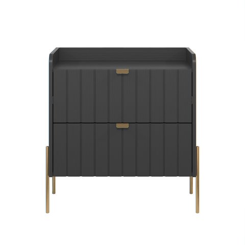Mesa de Cabeceira Moderna com Gaveta Moriah 60cm Preto Grafite com Dourado