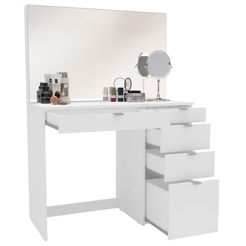 Penteadeira Linden 5 Gavetas com Espelho Branco - Politorno