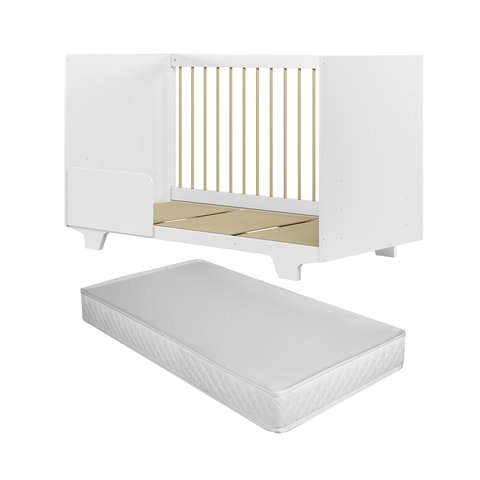 Berço Minicama Flocos Estilo Americano Quarto Grade de Proteção Bebê Conforto com Colchão Cor Branco