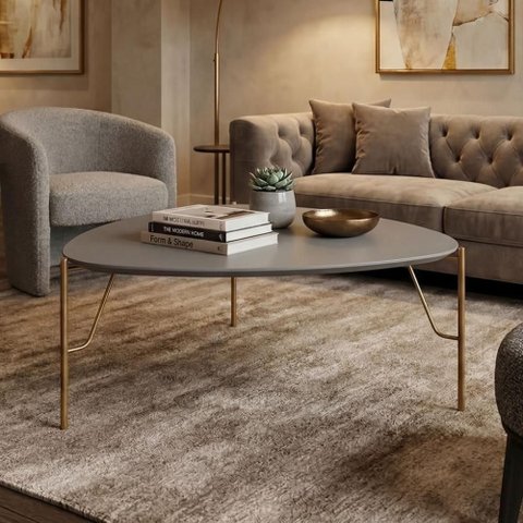 Mesa de Centro Bend Triangular MDF Metal 89cm Grigio com Dourado