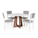 Ver imagem 1 de Mesa de Jantar Redonda Montreal Bran/nor com 4 Cadeiras Estofadas Ella Branco/cinza Claro