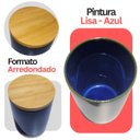 Ver imagem 3 de Pote Hermético de Cerâmica Azul com Tampa de Madeira Grande