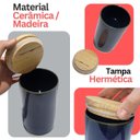 Ver imagem 2 de Pote Hermético de Cerâmica Azul com Tampa de Madeira Grande