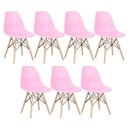 Ver imagem 1 de Kit 7 Cadeiras Charles Eames Eiffel Dsw - Base de Madeira Clara - Rosa Claro Multicolorido