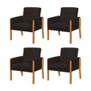 Ver imagem 1 de Kit 4 Poltronas Sala de Espera Pés em Madeira Santorini Linho Marrom Escuro