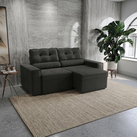 Sofá Retrátil Domus 208cm Suede Mescla Grafite Kappesberg