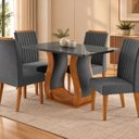 Ver imagem 2 de Conjunto Mesa de Jantar com 4 Cadeiras em Veludo e Tampo de MDF com Vidro Mel/Cinza Inspirare
