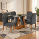 Ver imagem 1 de Conjunto Mesa de Jantar com 4 Cadeiras em Veludo e Tampo de MDF com Vidro Mel/Cinza Inspirare