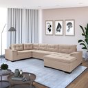 Ver imagem 1 de Sofá Viena 3 Lugares com Chaise e Canto Suede Areia 376 Premium Plus Império