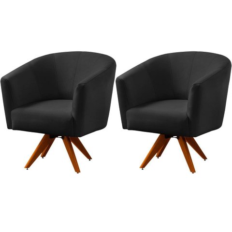 Kit 2 Poltronas para Sala e Escritório Base Giratória Belize Veludo Preto