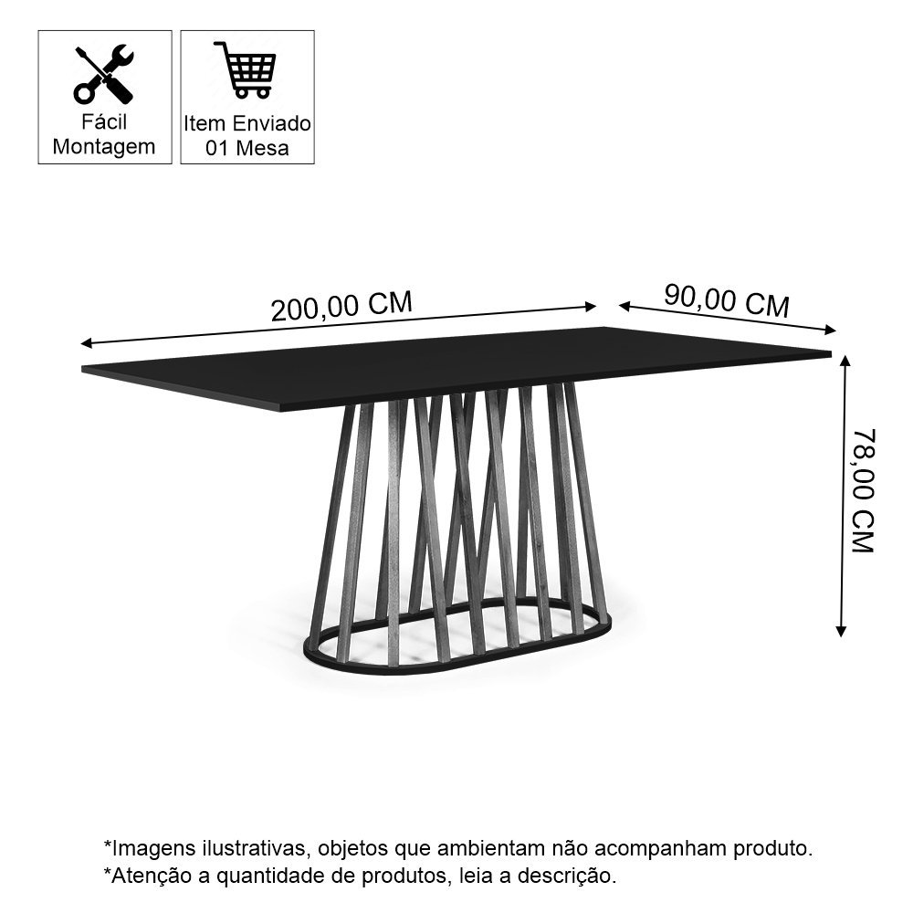 Mesa de Jantar Retangular 8 Lugares 200x90cm Gabi Preta - Straub Web - 3