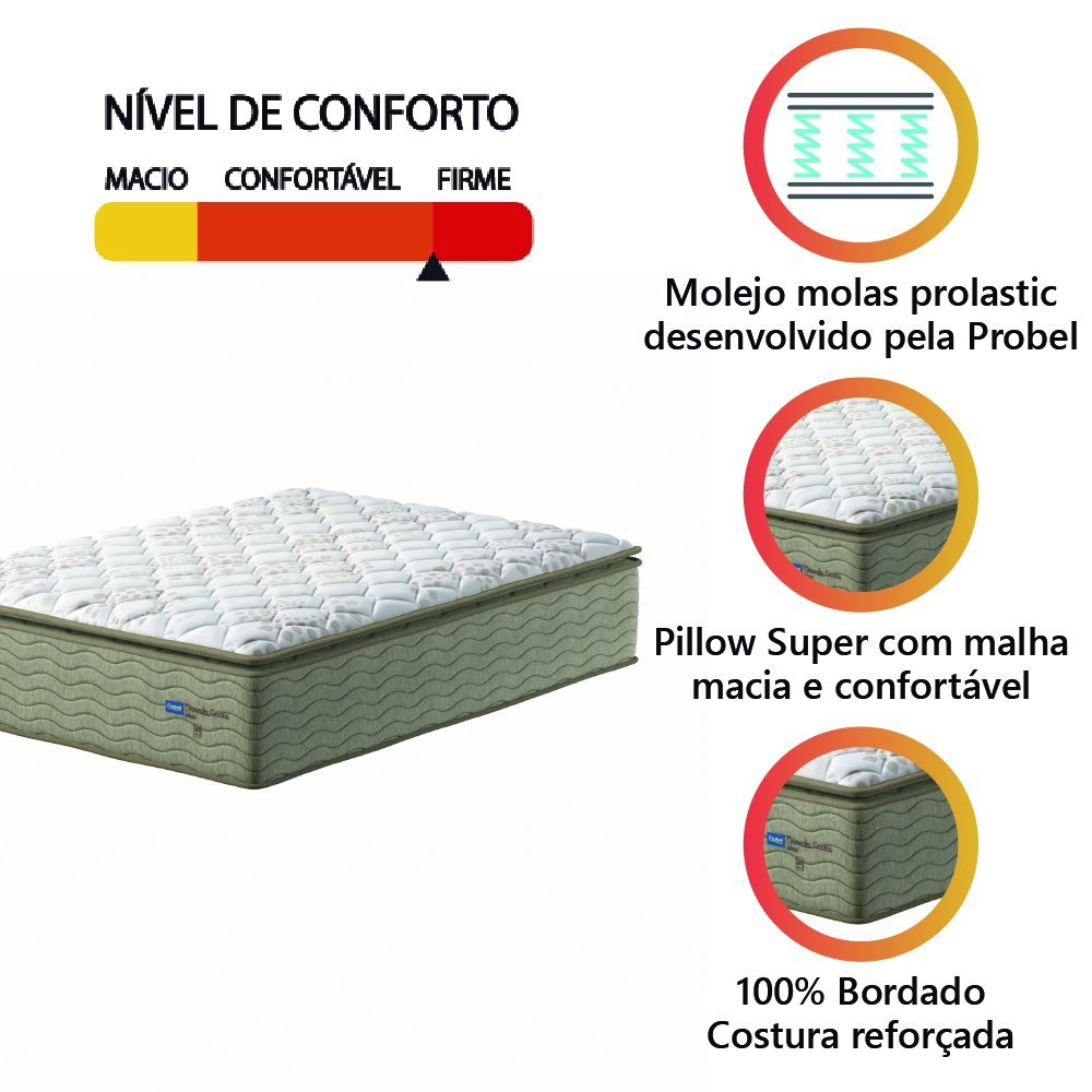 Colchão Casal PROBEL Molas Guarda Costas Max Pillow Top 138x188x40cm Bege / Branco Probel - Suporta até - 3