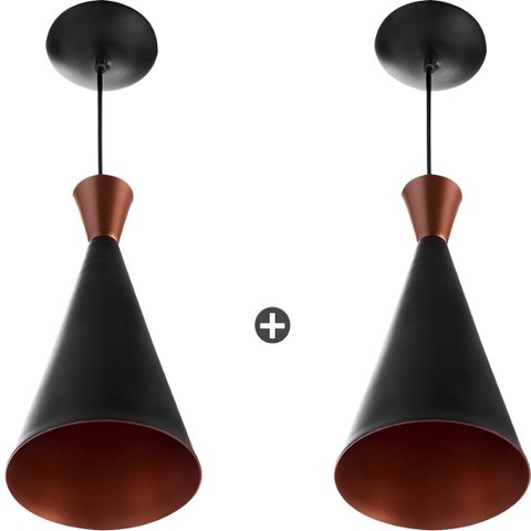 2 Pendentes Cone Preto Canadá Sala Cozinha Churrasqueir