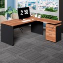 Ver imagem 1 de Mesa Escritório L 170cm X 70cm Gaveteiro 3 Gav. Pé Painel F5 Cor:nogal com Preto
