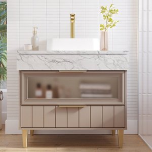 Gabinete para Banheiro 90cm com 1 Porta 1 Gaveta e Cuba de Sobrepor Bariloche