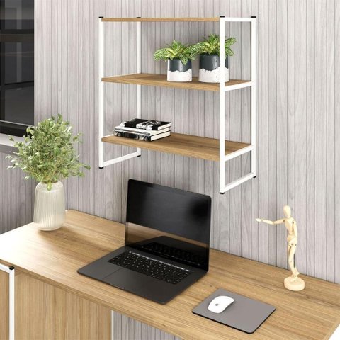 Nicho de Parede Industrial 3 Prateleiras MDP Metal Macadâmia com Branco F5 Office