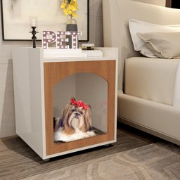 Mesa de Cabeceira Casinha/gato - Off White/freijó - Decor - 2