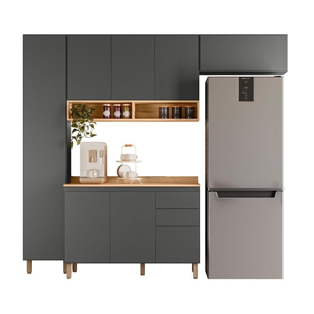 Cozinha Modulada Acácia Touch 4 Peças Chumbo/freijó - Nicioli