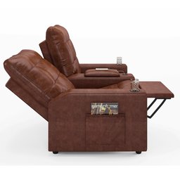 Poltrona de Cinema Reclinável 2 Lugares Baú Usb Mallie Fh9 Pu Marrom Brilho - Mpozenato - 5 Poltrona de Cinema Reclinável 2 Lugares Baú Usb Mallie Fh9 Pu Marrom Brilho - Mpozenato - 5