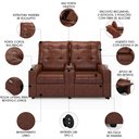 Ver imagem 3 de Poltrona de Cinema Reclinável 2 Lugares Baú Usb Mallie Fh9 Pu Marrom Brilho - Mpozenato