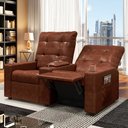 Ver imagem 2 de Poltrona de Cinema Reclinável 2 Lugares Baú Usb Mallie Fh9 Pu Marrom Brilho - Mpozenato