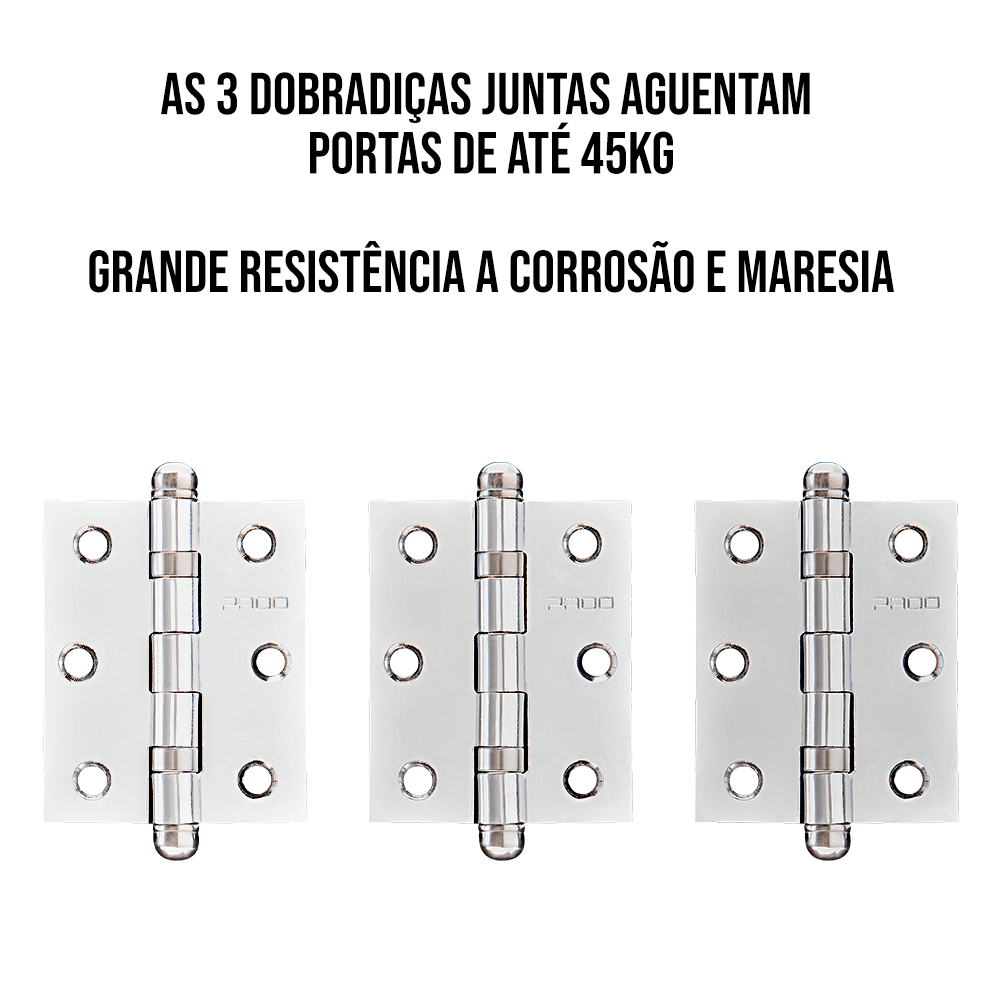 Dobradiça para Porta de Madeira Kit com Três Unidades Pado Dobradiça Sm 3530 R Acr - 4
