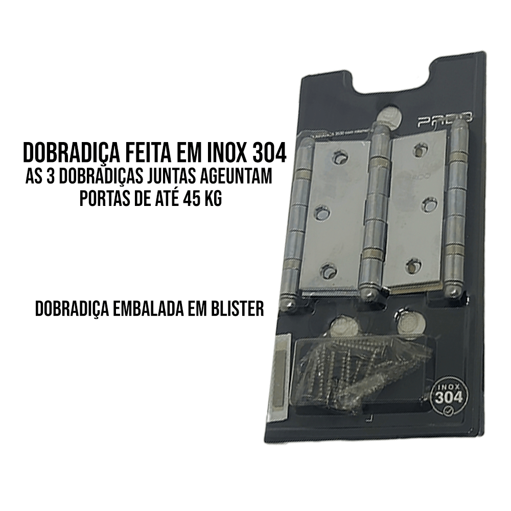 Dobradiça para Porta de Madeira Kit com Três Unidades Pado Dobradiça Sm 3530 R Acr - 5