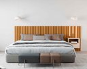 Ver imagem 1 de Cabeceira Ripado para Cama King Size Maracá Nature com Mesa de Cabeceira Jatobá com Led Offwhite - R