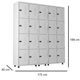Armário Roupeiro Aço 20 Portas Academia Guarda Volume Trinco Cinza - 4